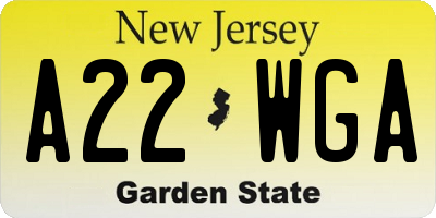 NJ license plate A22WGA