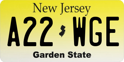 NJ license plate A22WGE