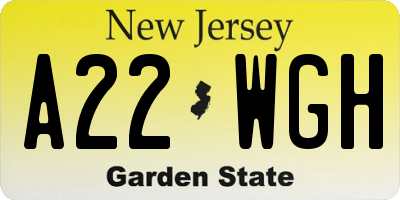 NJ license plate A22WGH
