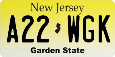 NJ license plate A22WGK