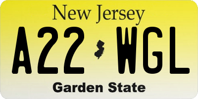 NJ license plate A22WGL