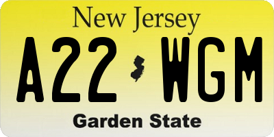 NJ license plate A22WGM