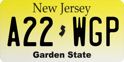 NJ license plate A22WGP