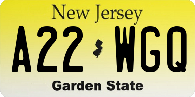 NJ license plate A22WGQ