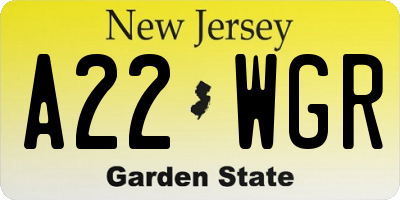 NJ license plate A22WGR