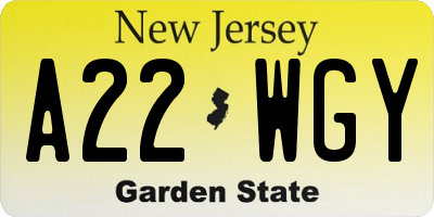NJ license plate A22WGY