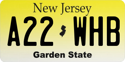 NJ license plate A22WHB