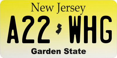 NJ license plate A22WHG