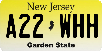 NJ license plate A22WHH