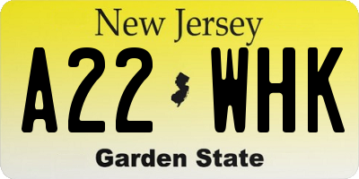 NJ license plate A22WHK