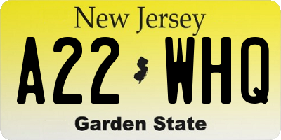 NJ license plate A22WHQ