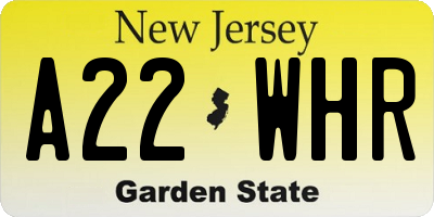 NJ license plate A22WHR