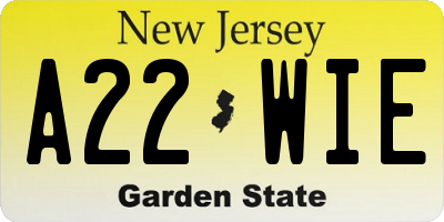 NJ license plate A22WIE