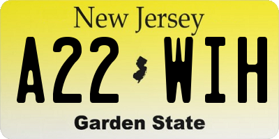 NJ license plate A22WIH