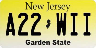 NJ license plate A22WII