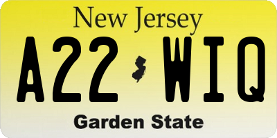 NJ license plate A22WIQ