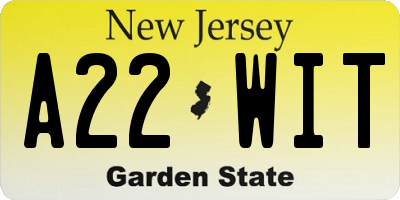 NJ license plate A22WIT