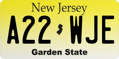 NJ license plate A22WJE