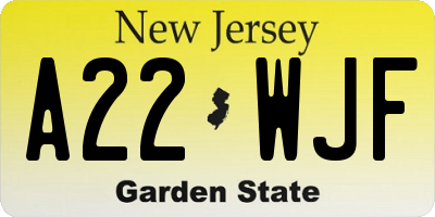 NJ license plate A22WJF