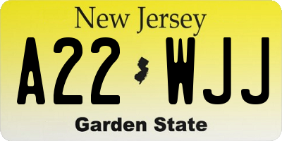 NJ license plate A22WJJ