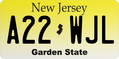 NJ license plate A22WJL