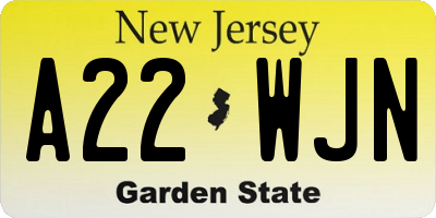 NJ license plate A22WJN