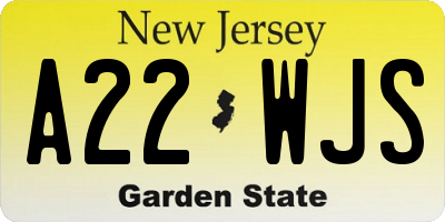 NJ license plate A22WJS
