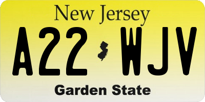 NJ license plate A22WJV