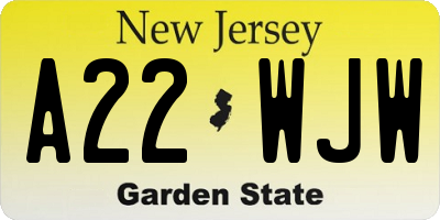 NJ license plate A22WJW