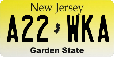 NJ license plate A22WKA