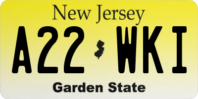 NJ license plate A22WKI