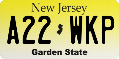 NJ license plate A22WKP