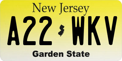 NJ license plate A22WKV