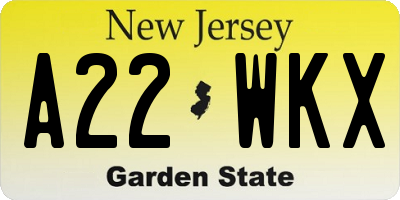 NJ license plate A22WKX