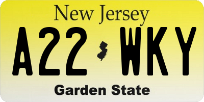 NJ license plate A22WKY