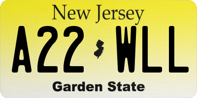 NJ license plate A22WLL