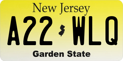 NJ license plate A22WLQ