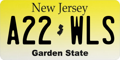 NJ license plate A22WLS