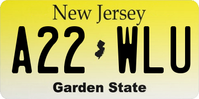 NJ license plate A22WLU