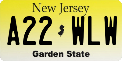 NJ license plate A22WLW