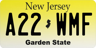 NJ license plate A22WMF