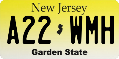 NJ license plate A22WMH