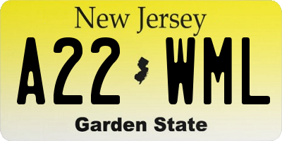 NJ license plate A22WML