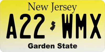 NJ license plate A22WMX