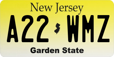 NJ license plate A22WMZ