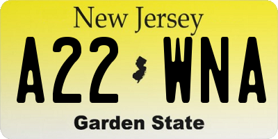 NJ license plate A22WNA