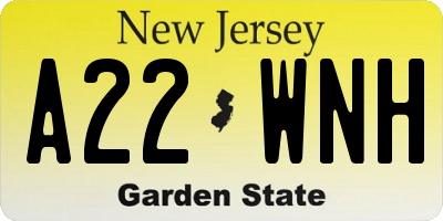 NJ license plate A22WNH