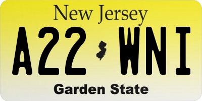 NJ license plate A22WNI