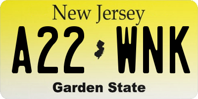 NJ license plate A22WNK