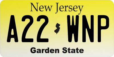 NJ license plate A22WNP